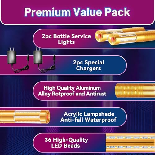 Bottle Service Lights Bottle Sparklers Rechargeable Bottle Girl Lights 2 Pieces Bottle Service for Bar Nightclub Concert Birthday Wedding Party Outdoors Strobe Baton