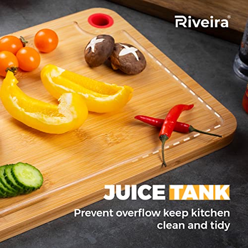 Riveira Large Cutting Board Bamboo Cutting Board With Juice Groove - Large Bamboo Cutting Board - Oversized Cutting Board - Wooden Chopping Board Bamboo Kitchen Accessories - 19.8 X 13.9 X .7In #TOP2