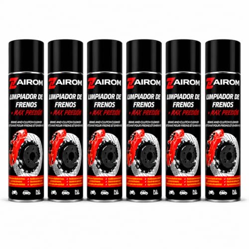 Zairom Limpiador de Frenos Spray 500 ml, Limpia Frenos, Embrague y Piezas Metalicas, Secado rápido Sin Residuos, Desengrasante para Coche y Moto Pack 4 Unidades