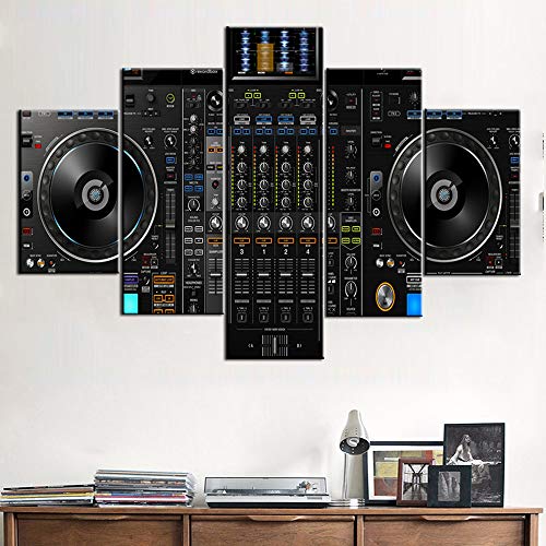Promo 40% OFF Music Decorations for Home DJ Pictures for Wall DJ Spinning Paintings for Living Room 5 Pcs/Multi Panel Canvas Art,Modern Artwork Frame Gallery-wrapped Ready to Hang Posters and Prints(60''Wx40''H)