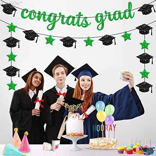 Image of Glitter Congrats Grad Banner - 10 Feet, Pre-Strung | Green Graduation Decorations 2026 | Congratulations Banner | Congratulations Graduation Banner 2026 | Graduation Party Decorations - KatchOn