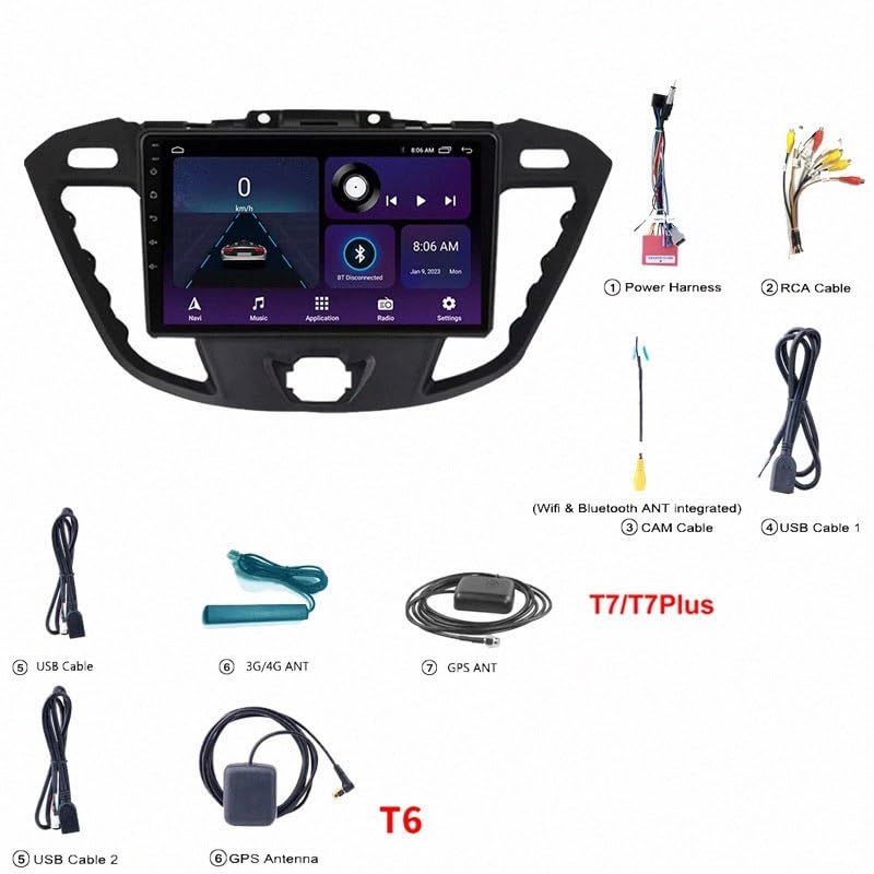 Radio coche con Bluetooth para Ford Transit Custom 2013-2018 y cámara trasera integrada 7