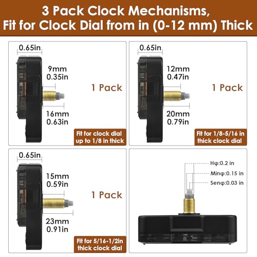 image for Toughwild 3PCS Clock Mechanism Kit, Quartz Clock Movement Replacement 