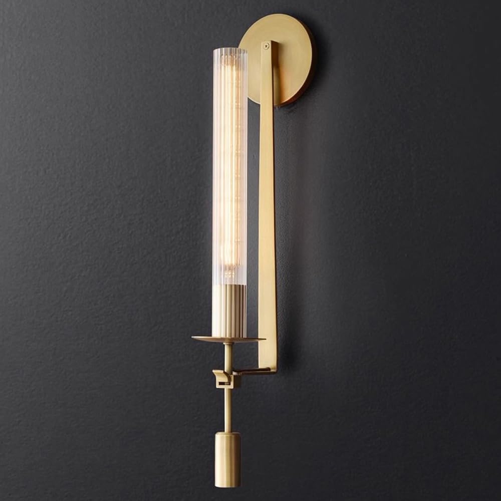 KBUUKYYXouy d Wall Light 71cm Wall Sconce Ribbed Glass Tube Wall Lamp Shade Industrial Hardwired Sconces Wall Lighting Fixture E27 Wall Lamps for Bedroom Living Room Hallway