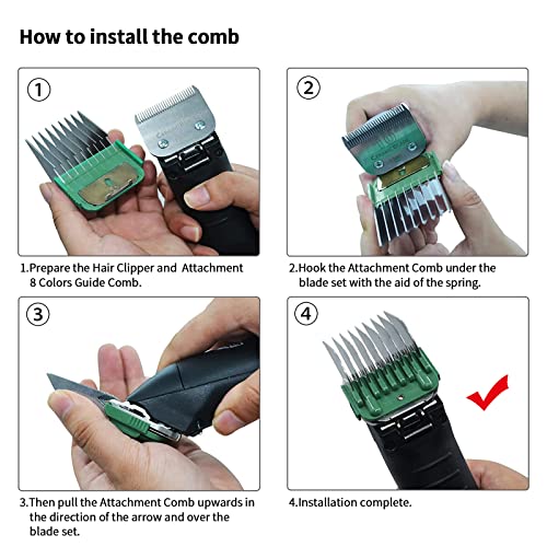 Animal Stainless Steel Attachment 8 Colors Guide Comb Set From 1/8 Inch To 1 Inch(3-25Mm),Compatible With Andis, Oster A5, Wahl Km10 Series Clipper Detachable Blade(Only Fit For 15# 10# 30# Blade) #TOP3