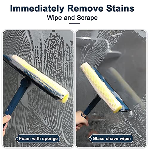 Multi-Use Window Squeegee With 56" Long Handle, 2 In 1 Window Cleaning Tools With Dual Side Blade Rubber & Scrubber Sponge, Standard Professional Squeegee For Car Windshield And Shower Door #TOP1