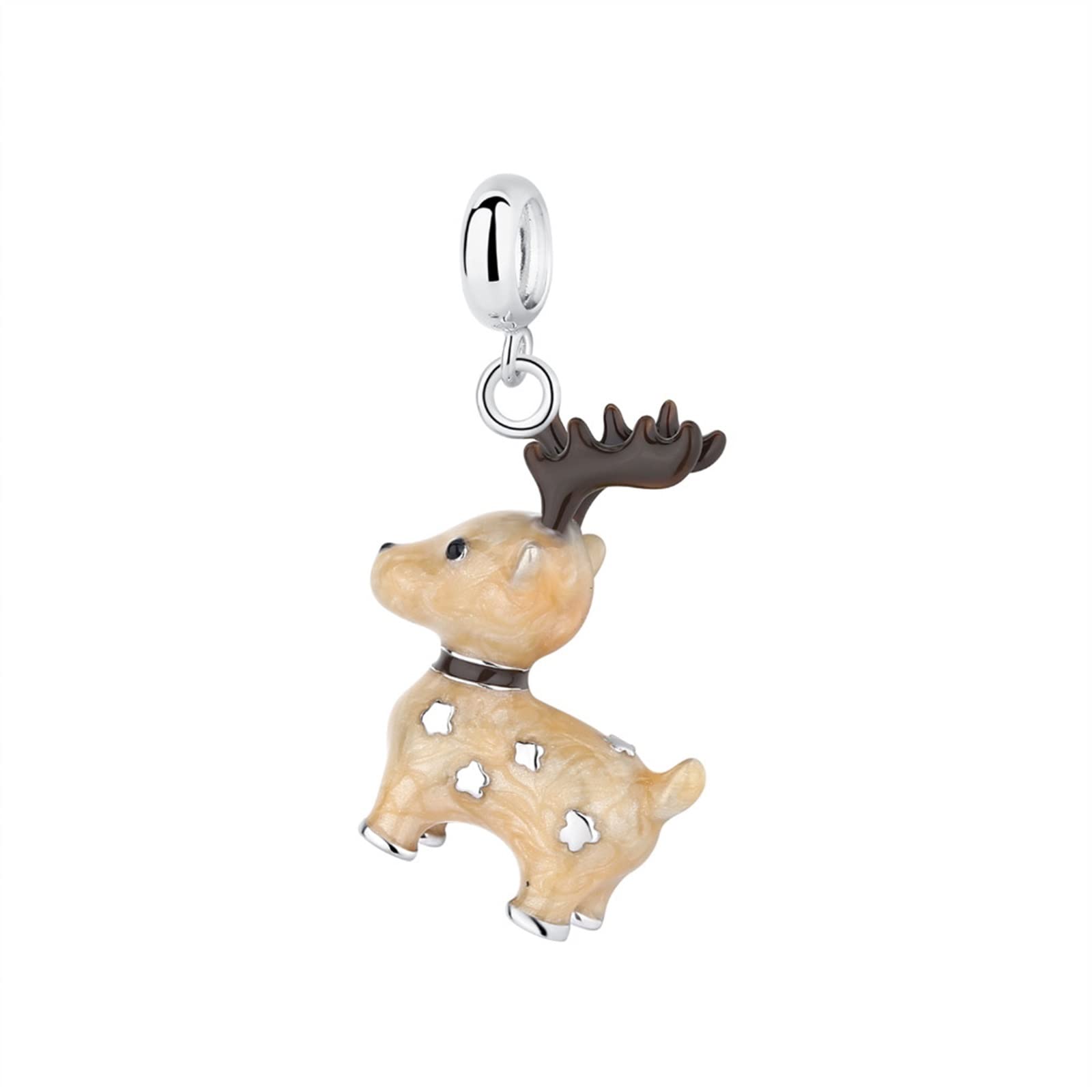 925 Srebrne Koraliki Charm Dziecko Caribou Wisiorek Charm Emalia Pasuje Bransoletka Kobiety Biżuteria DIY 1 sztuka