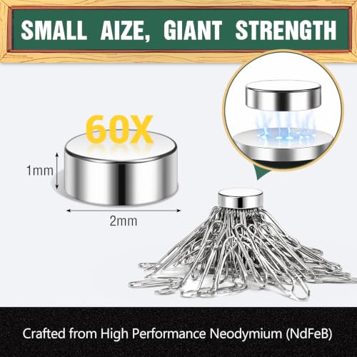 Wukong N45 mini magnesy mocne, 2 x 1 mm | 60 sztuk magnesów neodymowych, małe, ale mocne, do lodówki, biura, drukarki 3D, modeli i projektów "zrób to sam"