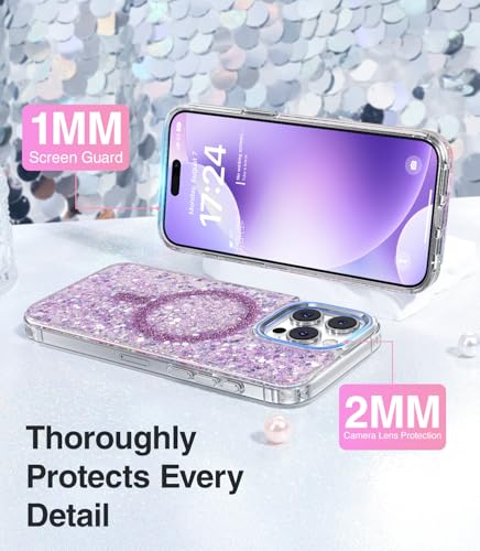 Coque iPhone 15 Pro Max Violet Magnétique à Paillettes Meifigno - 5