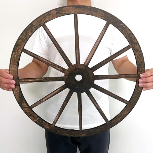 linsuo Wood Wagon Wheel,Western Party Decorations for Bar, Garage, Coffee Shop, Studio Cowboy Party Decorations, Home Garden Decor (20 inch 2 pieces)