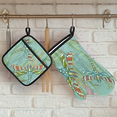 Pond Dragonflys Oven Mitts Kitchen Oven Gloves For Cooking Baking Heat Proof Lining Cotton Kitchen Potholder Mittens Pot Holders Hot Pads For Chef Women Men #TOP1