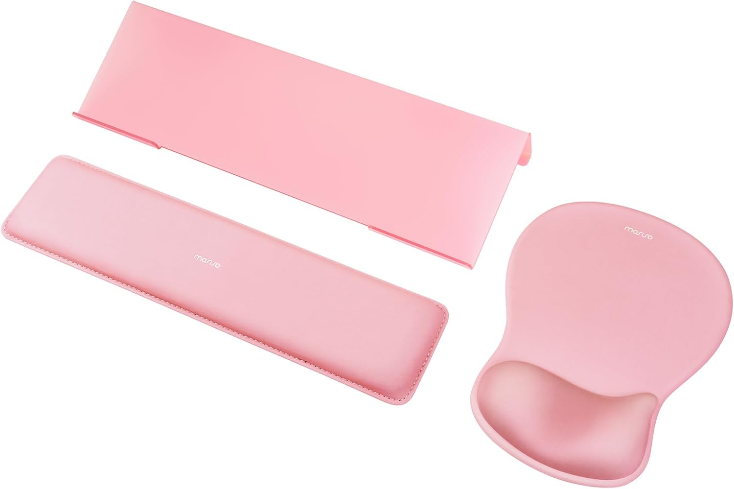 MOSISO Computer Keyboard Stand&Wrist Rest Support for Keyboard and Mouse Pad Set, Ergonomic Mousepad with Concave Curved Memory Foam, Easy Typing Non-Slip Pad&Acrylic Stand for Home/Office, Pink