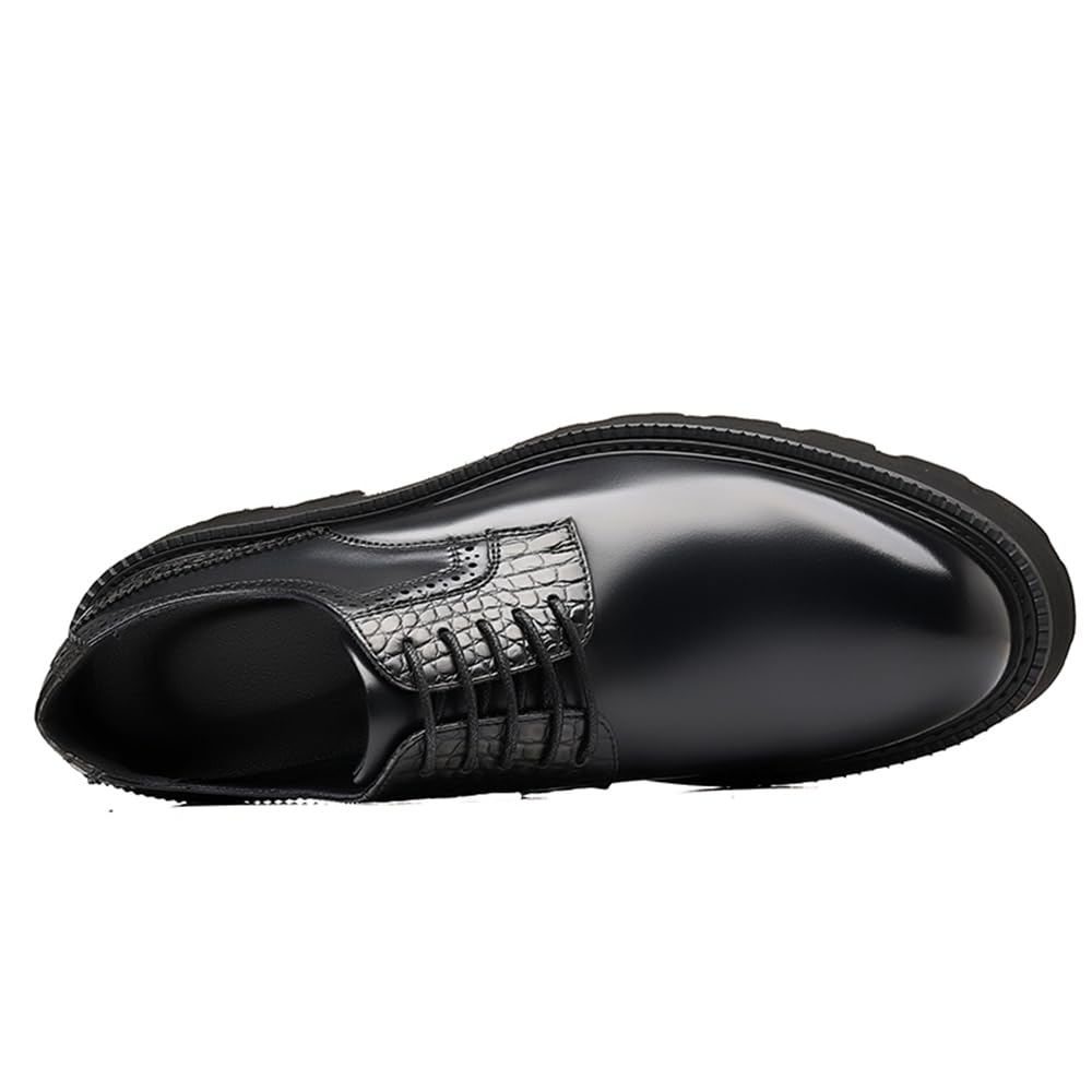 Mocasines de piel auténtica con plataforma Oxford para hombre, con punta de ala, gruesos, antideslizantes, para el trabajo, informales, para vestir, zapatos Derby, negro 1, 41 1/3 EU