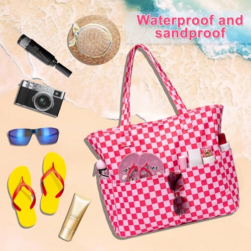 Image of LEDAOU Large Beach Tote Bag Women Waterproof Sandproof Zipper Beach Tote Bag for Pool Gym Grocery Travel with Wet Pocket | Sandproof