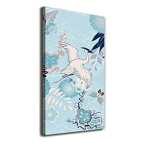 Tableaux pour la mur grue et fleurs bleu | Impression sur toile 60x120 cm Tulup
