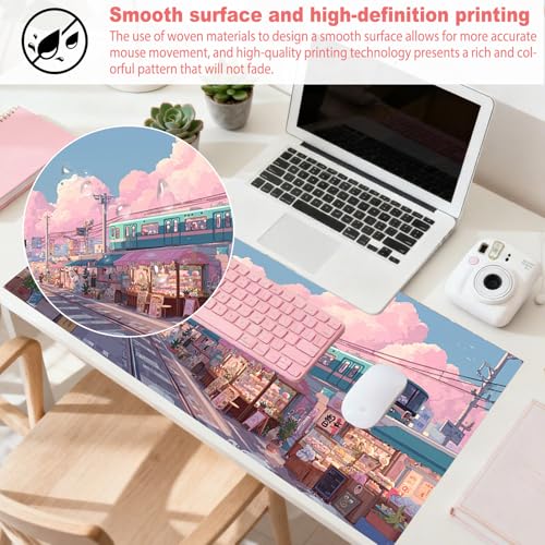 Image of Nuxovilar Professional Large Mouse Pad & Computer Game Mouse Mat (35.4x15.7IN, Pastel Cartoon Town Art) (90 * 40cm Pastel Cartoon Town)