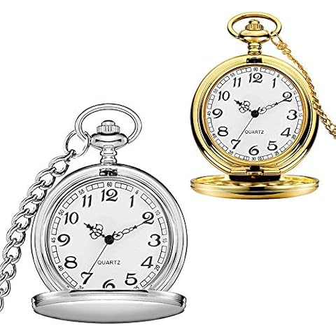 alladaga Set of 2 Classic Pocket Watch with Chain for Men and Women (Silver Gold) Cover