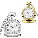 alladaga Set of 2 Classic Pocket Watch with Chain for Men and Women (Silver Gold)