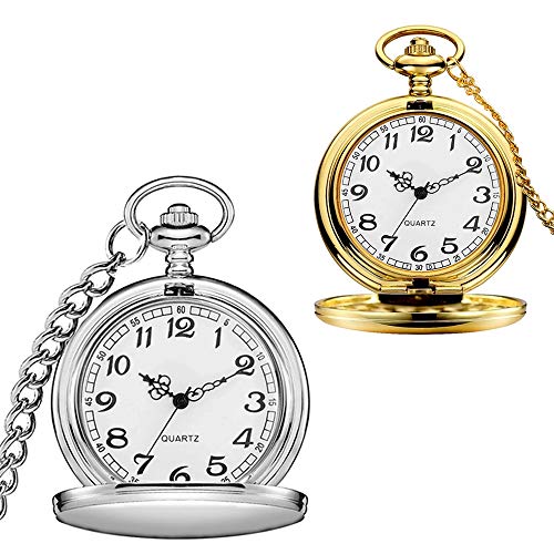 alladaga Set of 2 Classic Pocket Watch with Chain for