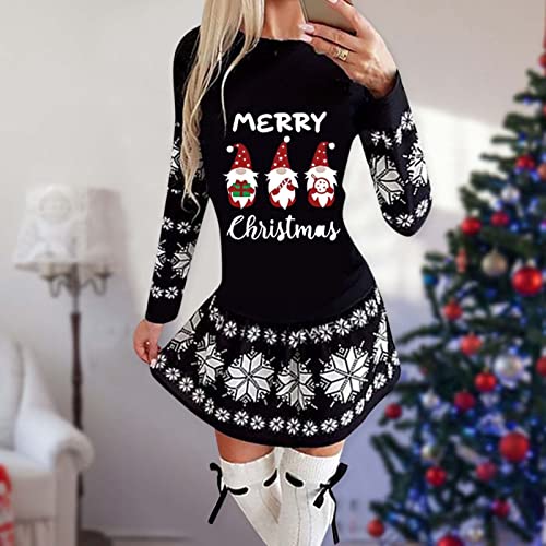 Jurk met lange mouwen voor dames, voor Kerstmis, sexy, winter, herfst, casual, plooirok, zwart, middellang - Afbeelding 3