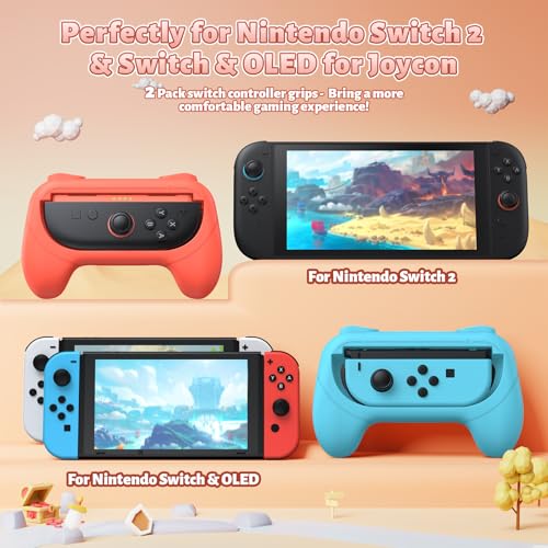 Image of FASTSNAIL Switch Controller Grips for Nintendo Switch 2 /1 /OLED for Joy-Con | Switch Joypad Holder Handle Kit, Wear-Resistant & Anti-Slip, Ergonomic Design, Switch Grip for Joycon 2 /1 Accessories, 2 Pack