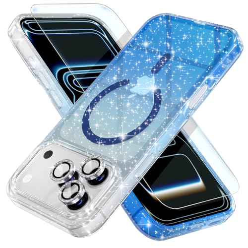 Coque magnétique pour 17 Pro Choiche transparente à paillettes avec protection d'écran et d'objectif
