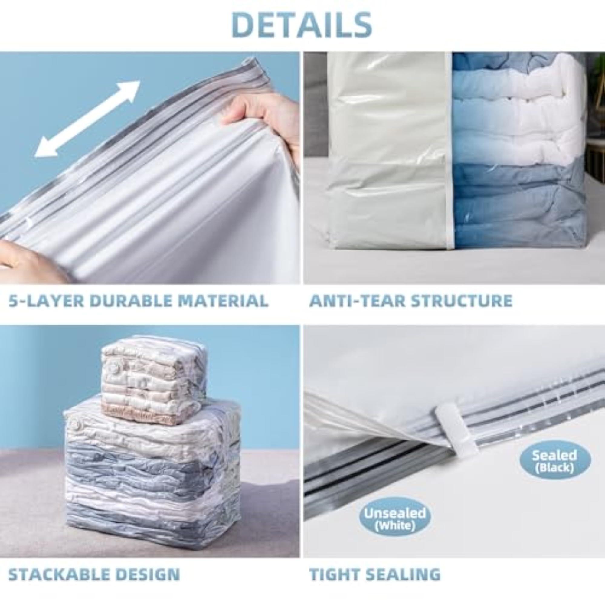 6 Pack Vacuum Storage Bags, Cube Combo