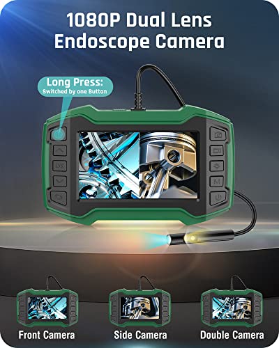 Dual Lens Endoscope, 1080P Hd Borescope Inspection Camera With Light, 4.5'' Lcd Screen Can Split Screen, 7.9Mm Ip67 Waterproof Scope Camera, 16.5Ft Semi-Rigid Cable, 32Gb Card #TOP2