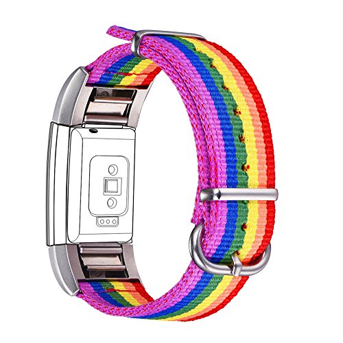 Bandmax Compatible Fitbit Charge 2 Bands Rainbow LGBT, Nylon Fitbit 2 Watch Bands Comfortable Sport Straps Accessories mix Adjustable Metal Clasp Compatible Fitbit Charge 2(Large Size)