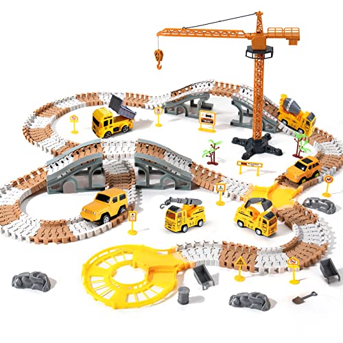 Pista de Coches de Construcción Juguetes para Niños traer 2 Eléctrico Coche, Flexible Vías, Vehículo de Ingeniería Camiones Excavadoras de Regalo para 3 4 5 6+ Años Niño Niñas Juegos thumbnail