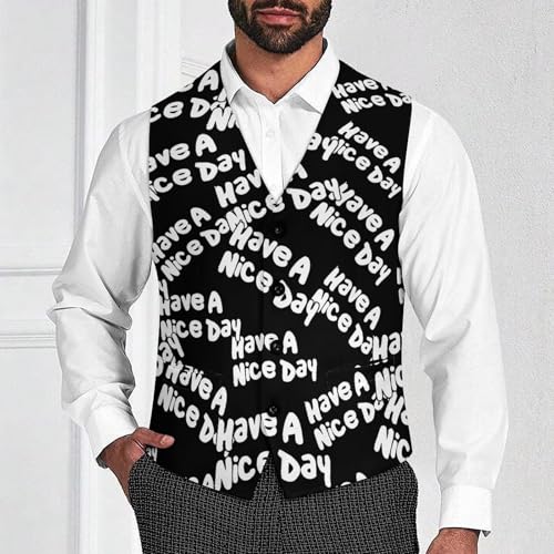 Have A Nice Day Suit Vest for Men Slim Fit Tuxedo Waistcoat Button Down V Neck Business Dress Coat4