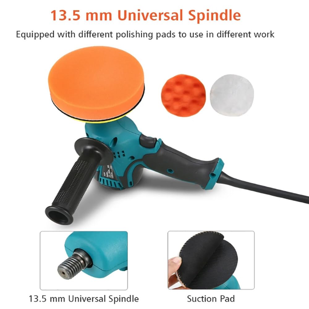 Pulidora Para Detalles De Automóviles, Con 10 Accesorios, 6 Velocidades, 3000Rpm, Pulidoras Y Abrillantadoras Para Automóviles, Disco De Pulido De 125 Mm, Eje De 135 Mm, Para Pulir Y Encerar