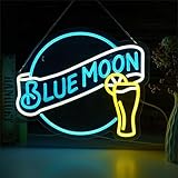 Blue Moon Neon Sign for Wall Decor, Blue Moon Beer Dimmable Light Up Bar Signs for Man Cave Room Decor Bar Shop Pub Bistro Party Hotel Game Room Decor Gifts, USB Powered