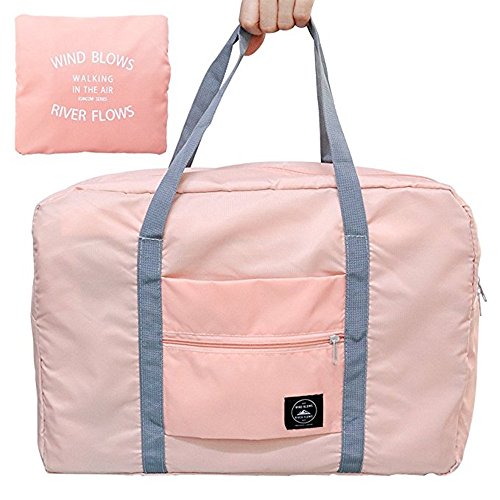 Foldable Travel Bag Luggage Storage for Sports Gym Water Resistant Nylon Canvas Duffel for Men, Women 32 Liter （Pink）