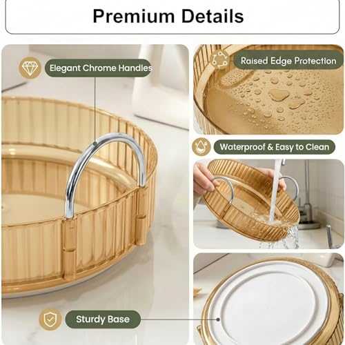 Image of JD FRESH 360 Degree Rotating Makeup Organizer 1 Layer Cosmetic Storage Box Vanity Stand with Drawers for Lipsticks Skincare Perfume Bathroom Countertop Dressing Table Organizer (Light Gold)
