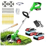 Electric Weed Wacker Battery Powered Weed Eater, 21V Cordless String Trimmer Battery Operated with Wheels & Metal Blades, Lightweight 4 in 1 Grass Trimmer/Brush Cutter/Lawn Edger/Mower for Garden Yard