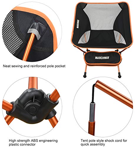 MARCHWAY Ultralight Folding Camping Chair with Anti-Sinking Wide Feet, Portable Compact for Outdoor Camp, Beach, Travel, Picnic, Hiking, Lightweight Backpacking (Orange) - Thumbnail 5