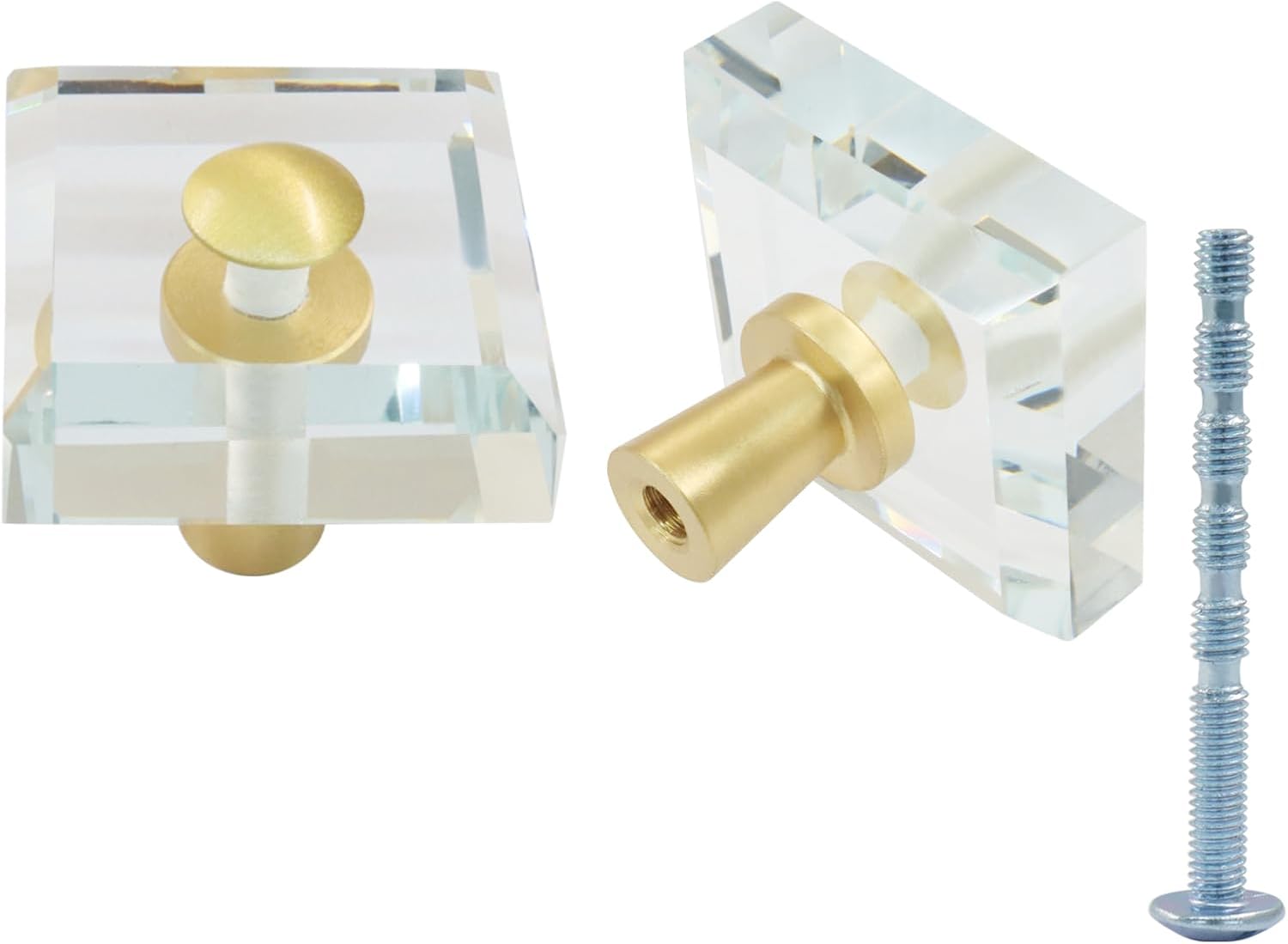 Murtenze 6-Pack Crystal Brass Knobs, White Cabinet Glass Knobs Brass Drawer Octagon Pulls, Gold Dresser Pulls for Kitchen Closet, Bifold Doors