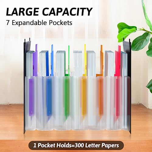 Heltrappe Plastic Expanding Hanging File Folders For Filing Cabinet,1/3-Cut Tab, 7 Pockets Accordian Dividers Folder Multi-Color Tabs, Large Capacity Hanging Organizer Letter Size (3Pcs) #TOP1