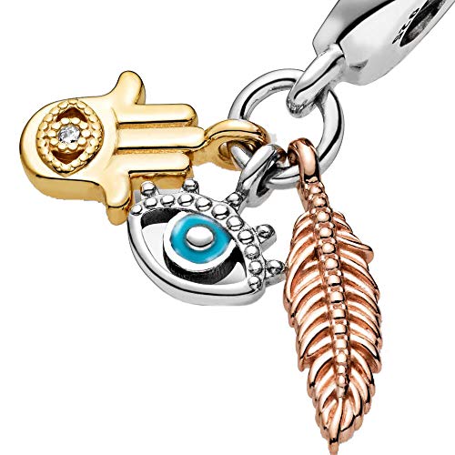 All-Seeing Eye Feather Spirituality Dangle Charm Sterling Silver Heart Bead fit European Bracelets Necklace4