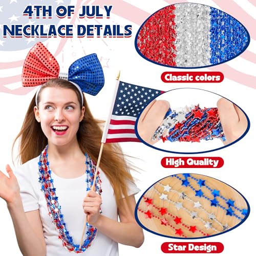 4th of July Accessories, 50PCS Star Necklace Independence Day Beads, Red White Blue Patriotic Fourth of July Necklace Party Favor, Star Accessories for Memorial Veterans Day Parades3