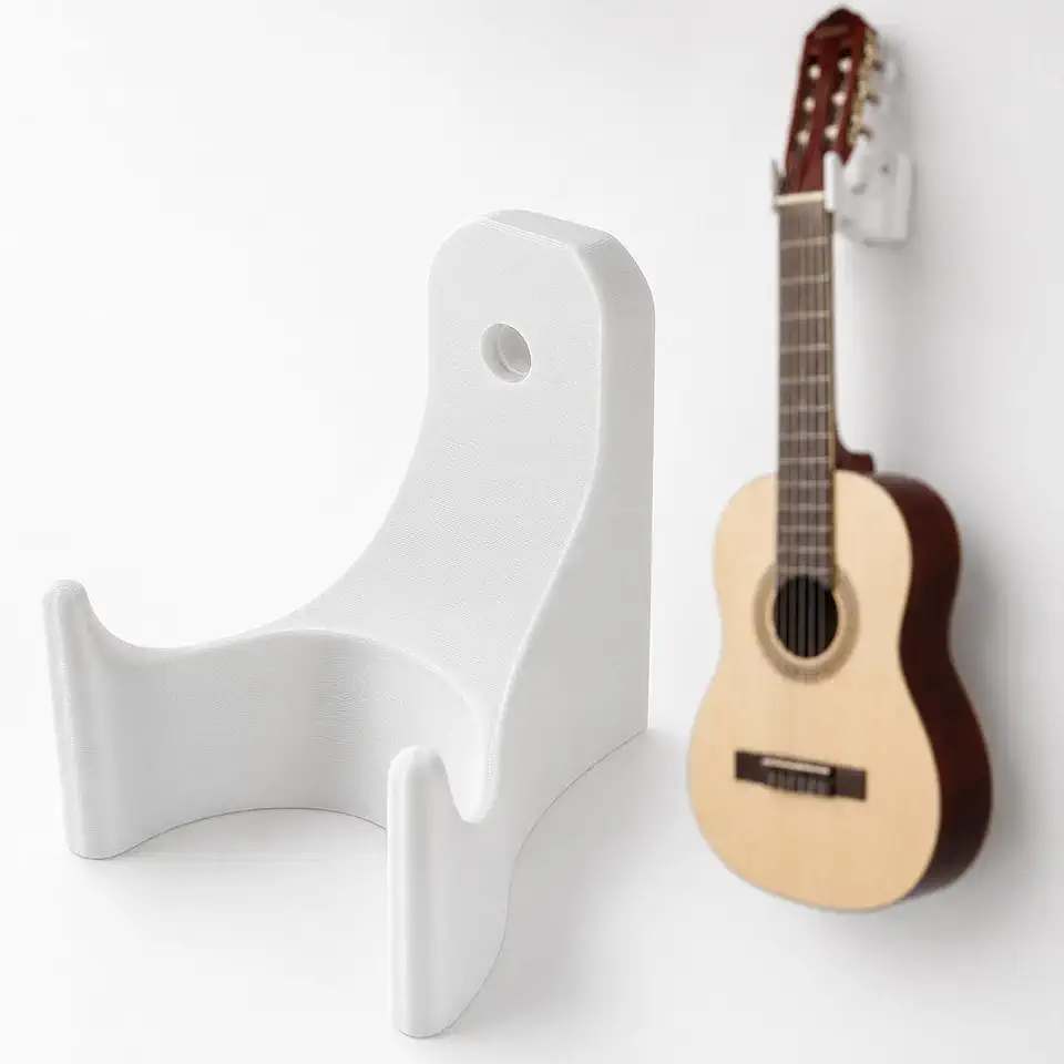 Suporte de Parede para Guitarra e Violão - Fixação Simples com 1 Parafuso - Plástico Resistente - Ideal para Estúdio, Quarto e Organização de Ambiente (Branco)