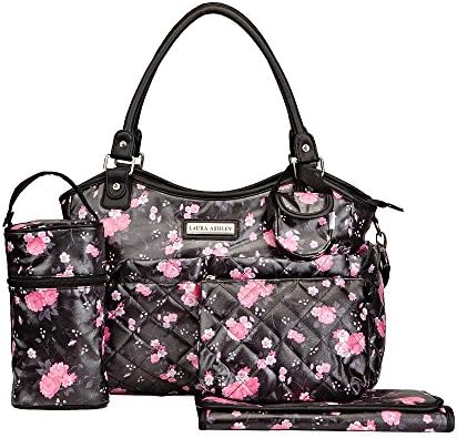 Laura Ashley 6 in 1 Floral Tote Diaper Bag, Black