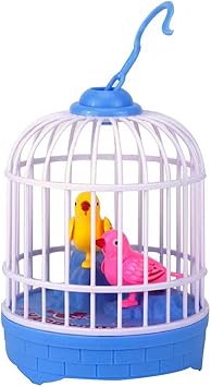 Singing and Chirping Bird in Cage - Realistic Sounds and Movements - Sound Activated Chirp Toy - Electronic Simulation Bird Cage