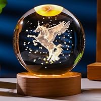 3D Unicorn Gifts for Women - Crystals Ball Unicorn Figurines Decor Glass Animals Figurine
