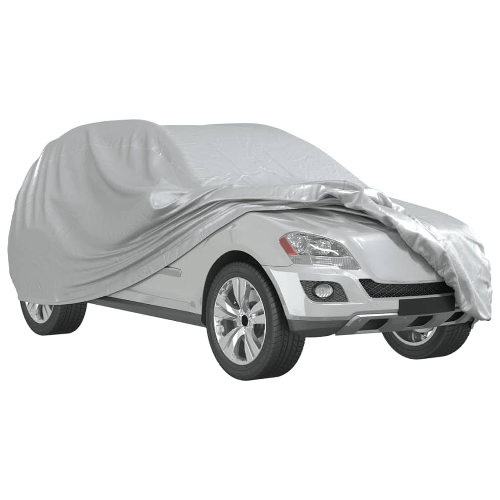 Autoabdeckung für SUV mit Schnallenriemen Voll Silbern XL, Abdeckplane Wohnwagen, Wohnmobile Schutzhülle für Camper