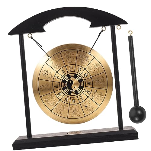 Toyvian Unique Vintage Zodiac Gong Ornament Home Decor Tabletop Gong for Zen Environment Metal Craft