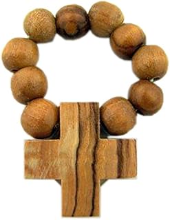 Mens Womens Light Olive Wood Prayer Finger Rosary Ring Catholic Devotional Gift