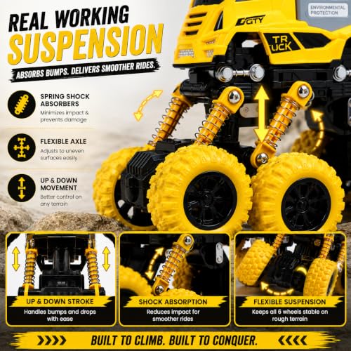 Image of Die Cast Monster Truck Toy for Kids | Heavy Duty Vehicle with Big Wheels | Strong Metal and ABS Plastics Build | Action Packed Push Play Truck | Gift Choice Yellow Colour