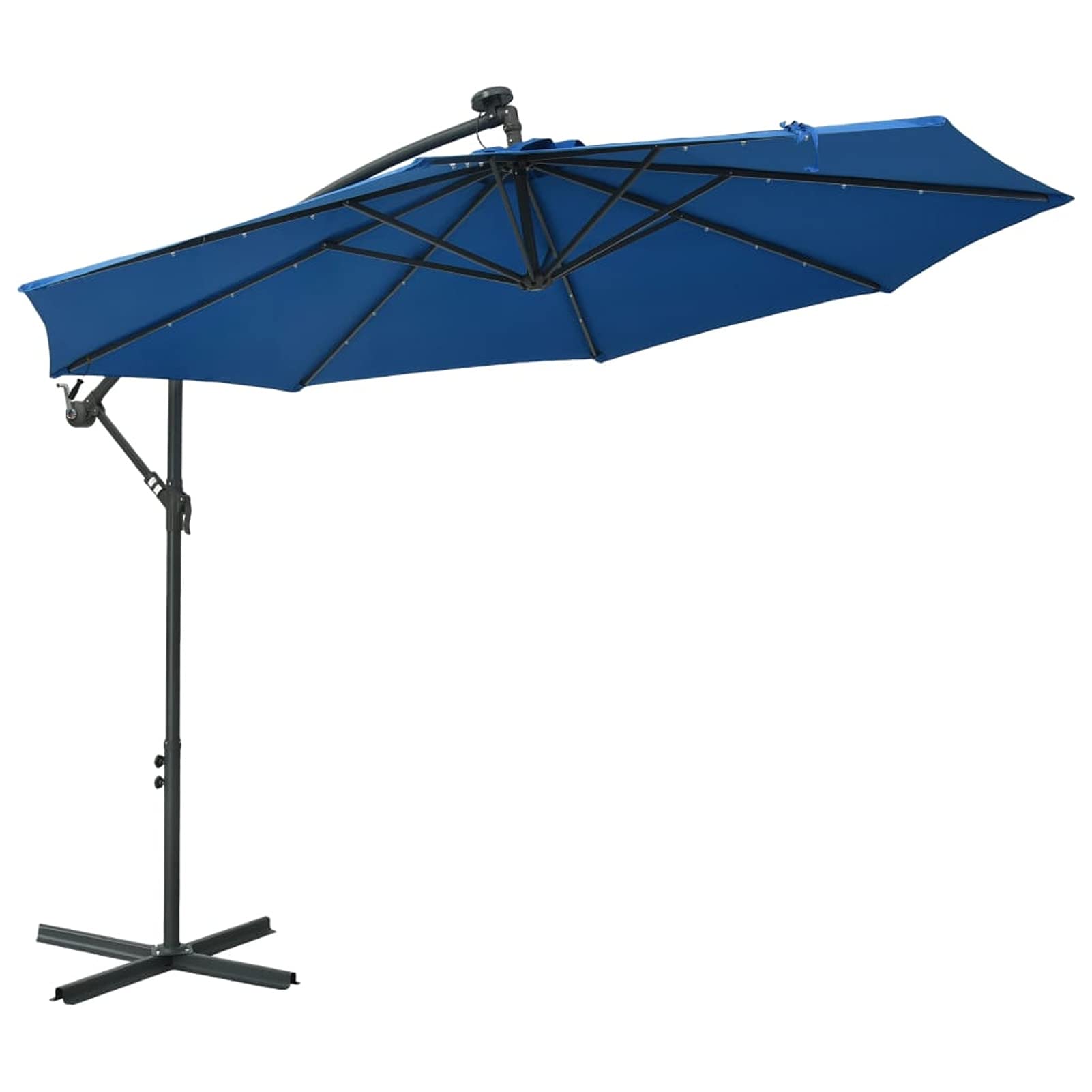 Festnight Parasol excéntrico de jardín con 24 Leds de luz Solar, Sombrilla, Manivela para Abrir/Cerrar, para Terraza Jardín Playa Piscina Patio, Azul Celeste